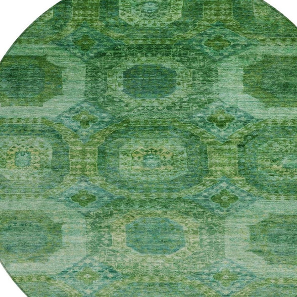 HomeRoots 5' Emerald Medallion Washable Indoor Outdoor Area Rug - Durable, Elegant, and Easy-Care Design 8' Round 626764
