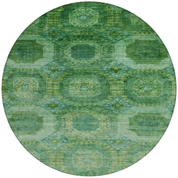 HomeRoots 5' Emerald Medallion Washable Indoor Outdoor Area Rug - Durable, Elegant, and Easy-Care Design 8' Round 626764