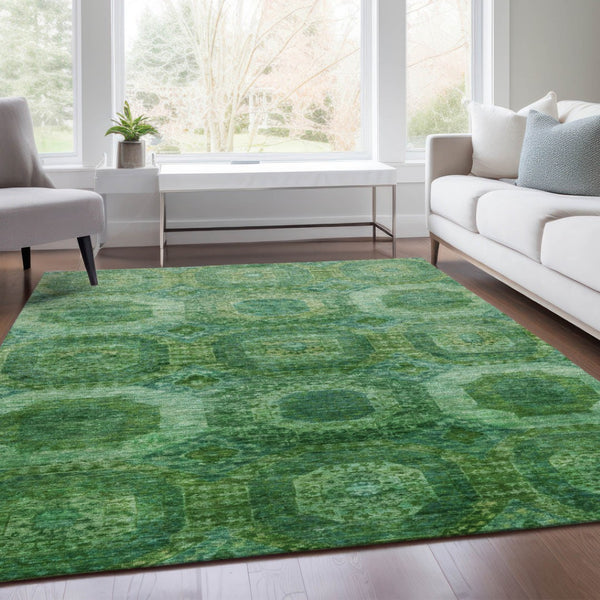 HomeRoots 5' Emerald Medallion Washable Indoor Outdoor Area Rug - Durable, Elegant, and Easy-Care Design 8' X 10' 626765