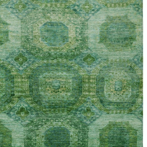 HomeRoots 5' Emerald Medallion Washable Indoor Outdoor Area Rug - Durable, Elegant, and Easy-Care Design 10' X 14' 626767