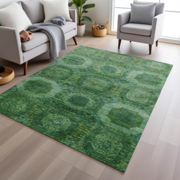 HomeRoots 5' Emerald Medallion Washable Indoor Outdoor Area Rug - Durable, Elegant, and Easy-Care Design 10' X 14' 626767