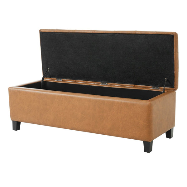 English Elm Ottoman Storage Bench Boucle Tufted Upholstered with Rubberwood Legs Bedroom Entryway N779P369512B