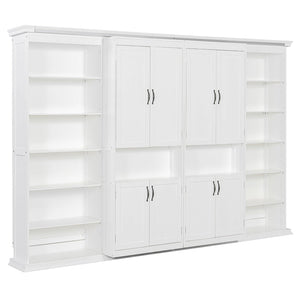 English Elm Full-size Murphy Wall Bed with Sliding Cabinets and Twelve Open Shelves for Studios White LP000919AAK