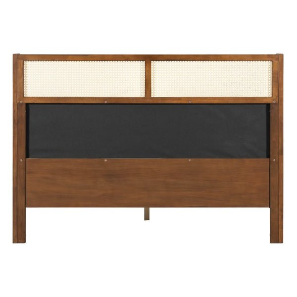 English Elm Queen Platform Bed Solid Wood Frame Velvet Headboard Modern Minimalist Bedroom N770PQ375070D