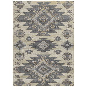 HomeRoots 5' Stylish Beige and Gray Tribal Washable Area Rug for Indoor and Outdoor Spaces, Durable Design 5' X 8' 626805