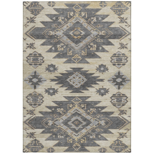 HomeRoots 5' Stylish Beige and Gray Tribal Washable Area Rug for Indoor and Outdoor Spaces, Durable Design 5' X 8' 626805