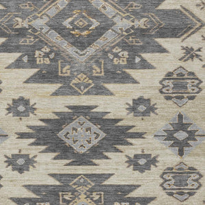 HomeRoots 5' Stylish Beige and Gray Tribal Washable Area Rug for Indoor and Outdoor Spaces, Durable Design 5' X 8' 626805