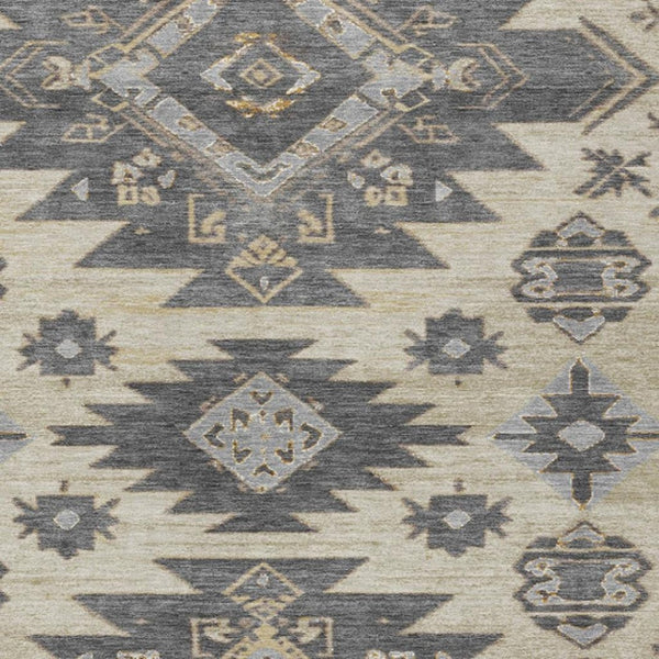 HomeRoots 5' Stylish Beige and Gray Tribal Washable Area Rug for Indoor and Outdoor Spaces, Durable Design 5' X 8' 626805