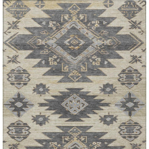 HomeRoots 5' Stylish Beige and Gray Tribal Washable Area Rug for Indoor and Outdoor Spaces, Durable Design 5' X 8' 626805
