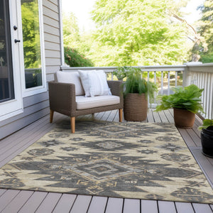 HomeRoots 5' Stylish Beige and Gray Tribal Washable Area Rug for Indoor and Outdoor Spaces, Durable Design 5' X 8' 626805