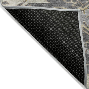 HomeRoots 5' Stylish Beige and Gray Tribal Washable Area Rug for Indoor and Outdoor Spaces, Durable Design 8' Round 626806