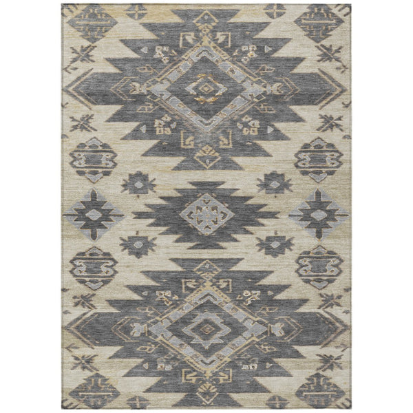 HomeRoots 5' Stylish Beige and Gray Tribal Washable Area Rug for Indoor and Outdoor Spaces, Durable Design 8' X 10' 626807