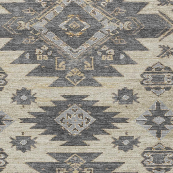 HomeRoots 5' Stylish Beige and Gray Tribal Washable Area Rug for Indoor and Outdoor Spaces, Durable Design 8' X 10' 626807