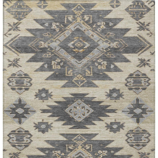 HomeRoots 5' Stylish Beige and Gray Tribal Washable Area Rug for Indoor and Outdoor Spaces, Durable Design 9' X 12' 626808