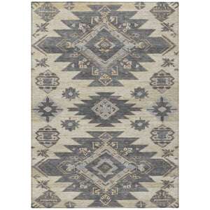 HomeRoots 5' Stylish Beige and Gray Tribal Washable Area Rug for Indoor and Outdoor Spaces, Durable Design 9' X 12' 626808