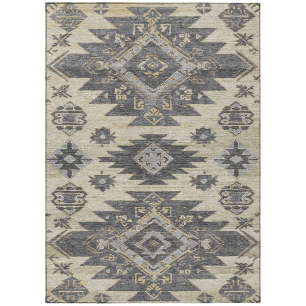 HomeRoots 5' Stylish Beige and Gray Tribal Washable Area Rug for Indoor and Outdoor Spaces, Durable Design 10' X 14' 626809