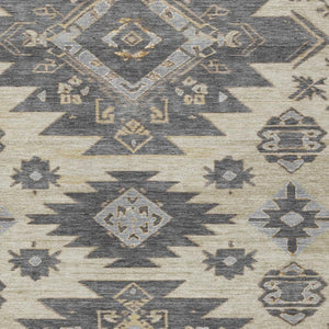 HomeRoots 5' Stylish Beige and Gray Tribal Washable Area Rug for Indoor and Outdoor Spaces, Durable Design 10' X 14' 626809