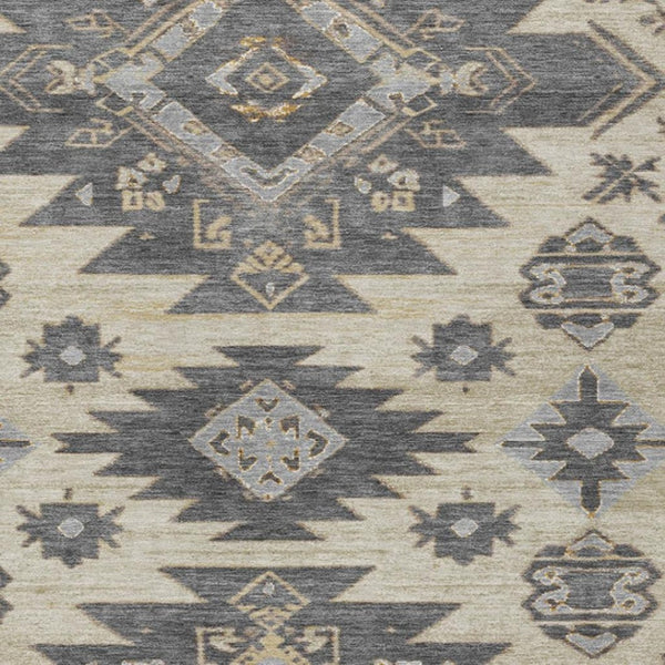 HomeRoots 5' Stylish Beige and Gray Tribal Washable Area Rug for Indoor and Outdoor Spaces, Durable Design 10' X 14' 626809