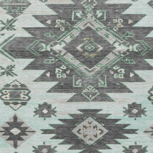 HomeRoots 5' Mint Green and Charcoal Tribal Area Rug – Stylish, Washable, Durable for Indoor & Outdoor Spaces 5' X 8' 626823