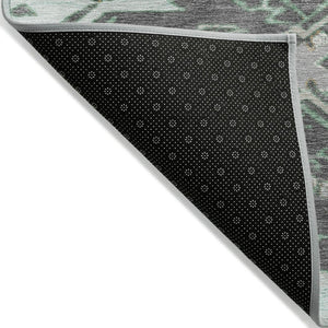 HomeRoots 5' Mint Green and Charcoal Tribal Area Rug – Stylish, Washable, Durable for Indoor & Outdoor Spaces 8' Round 626824