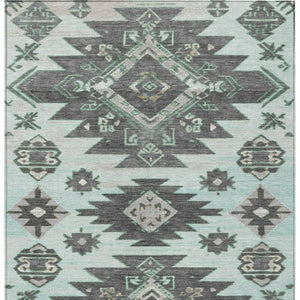 HomeRoots 5' Mint Green and Charcoal Tribal Area Rug – Stylish, Washable, Durable for Indoor & Outdoor Spaces 8' X 10' 626825