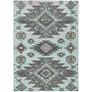 HomeRoots 5' Mint Green and Charcoal Tribal Area Rug – Stylish, Washable, Durable for Indoor & Outdoor Spaces 8' X 10' 626825