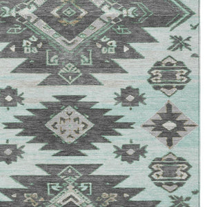 HomeRoots 5' Mint Green and Charcoal Tribal Area Rug – Stylish, Washable, Durable for Indoor & Outdoor Spaces 8' X 10' 626825