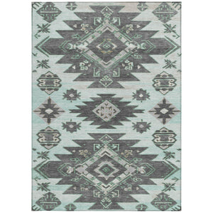 HomeRoots 5' Mint Green and Charcoal Tribal Area Rug – Stylish, Washable, Durable for Indoor & Outdoor Spaces 10' X 14' 626827