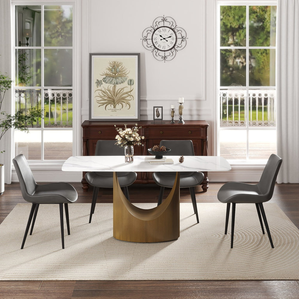 English Elm 63" Modern Dining Table With Sintered Stone Top, Bronze Iron Legs & Turntable - Seats 6-8 People! W1535S00549