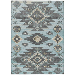 HomeRoots 5' Teal Blue and Charcoal Tribal Area Rug - Durable, Washable Design for Indoor and Outdoor Spaces 8' X 10' 626837