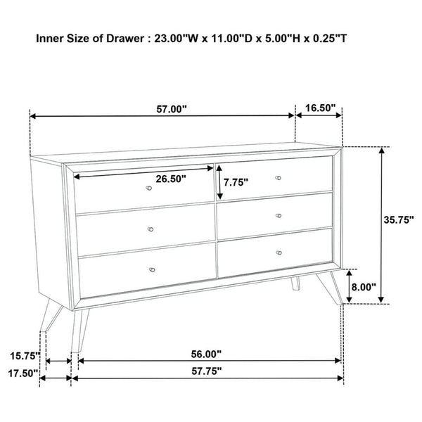 English Elm Contemporary Solid Wood White Dresser with Wave Fronts Bronze Knobs and Angled Legs B2741P470089