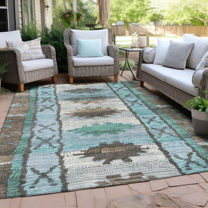 HomeRoots 5' Stylish Brown and Teal Blue Tribal Washable Area Rug for Indoor and Outdoor Spaces, Durable Design 5' X 8' 626841