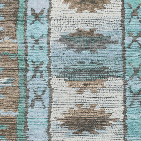 HomeRoots 5' Stylish Brown and Teal Blue Tribal Washable Area Rug for Indoor and Outdoor Spaces, Durable Design 5' X 8' 626841