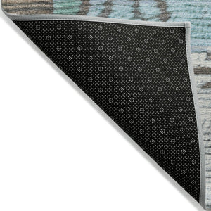HomeRoots 5' Stylish Brown and Teal Blue Tribal Washable Area Rug for Indoor and Outdoor Spaces, Durable Design 8' Round 626842