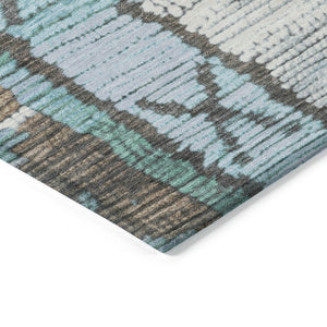 HomeRoots 5' Stylish Brown and Teal Blue Tribal Washable Area Rug for Indoor and Outdoor Spaces, Durable Design 8' Round 626842
