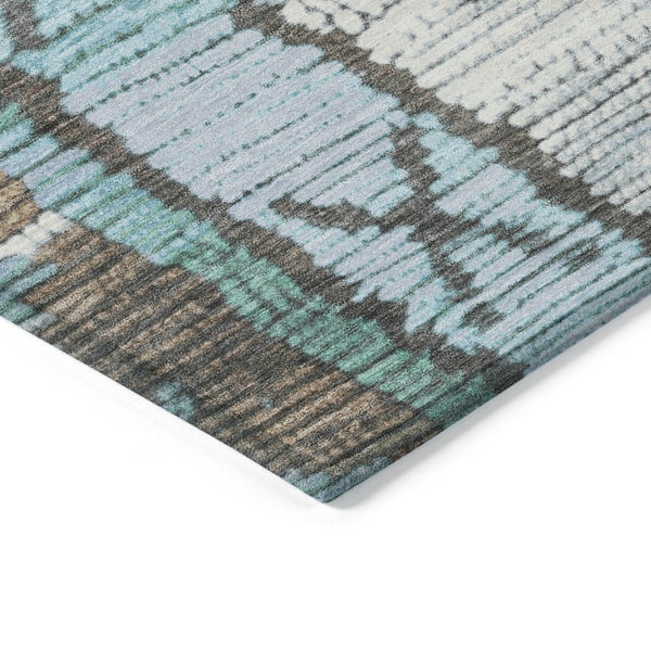 HomeRoots 5' Stylish Brown and Teal Blue Tribal Washable Area Rug for Indoor and Outdoor Spaces, Durable Design 8' Round 626842