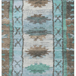 HomeRoots 5' Stylish Brown and Teal Blue Tribal Washable Area Rug for Indoor and Outdoor Spaces, Durable Design 8' X 10' 626843