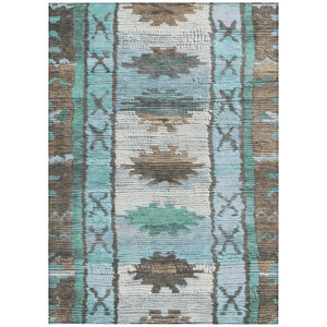HomeRoots 5' Stylish Brown and Teal Blue Tribal Washable Area Rug for Indoor and Outdoor Spaces, Durable Design 9' X 12' 626844