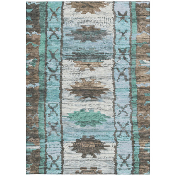 HomeRoots 5' Stylish Brown and Teal Blue Tribal Washable Area Rug for Indoor and Outdoor Spaces, Durable Design 9' X 12' 626844