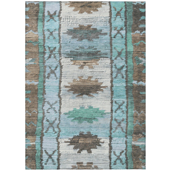 HomeRoots 5' Stylish Brown and Teal Blue Tribal Washable Area Rug for Indoor and Outdoor Spaces, Durable Design 9' X 12' 626844