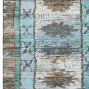 HomeRoots 5' Stylish Brown and Teal Blue Tribal Washable Area Rug for Indoor and Outdoor Spaces, Durable Design 9' X 12' 626844