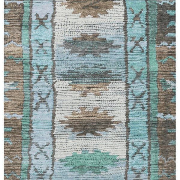 HomeRoots 5' Stylish Brown and Teal Blue Tribal Washable Area Rug for Indoor and Outdoor Spaces, Durable Design 10' X 14' 626845