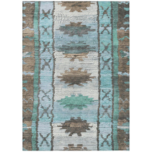 HomeRoots 5' Stylish Brown and Teal Blue Tribal Washable Area Rug for Indoor and Outdoor Spaces, Durable Design 10' X 14' 626845