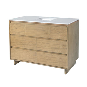 Butler Halmstad Rectangular Wood Single Sink Vanity Set with 6 Drawers and Elegant Quartz Top