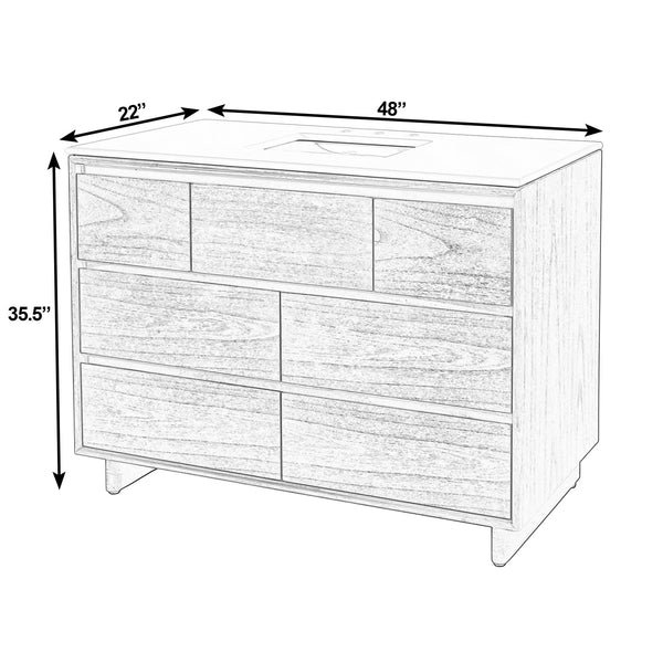 Butler Halmstad Rectangular Wood Single Sink Vanity Set with 6 Drawers and Elegant Quartz Top