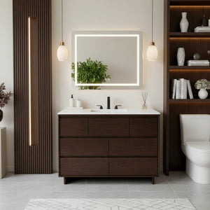 Butler Halmstad Rectangular Wood Single Sink Vanity Set with 6 Drawers and Elegant Quartz Top