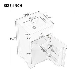 English Elm 20" Modern Bathroom Vanity With Ceramic Sink, Soft-Close Door, Adjustable Shelf, Grey Finish N725P351848E