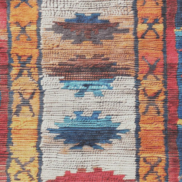 HomeRoots 5' Navy Blue and Copper Tribal Area Rug - Washable, Durable, Indoor/Outdoor Design for High Traffic Spaces 5' X 8' 626865