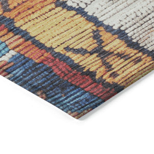 HomeRoots 5' Navy Blue and Copper Tribal Area Rug - Washable, Durable, Indoor/Outdoor Design for High Traffic Spaces 8' Round 626866