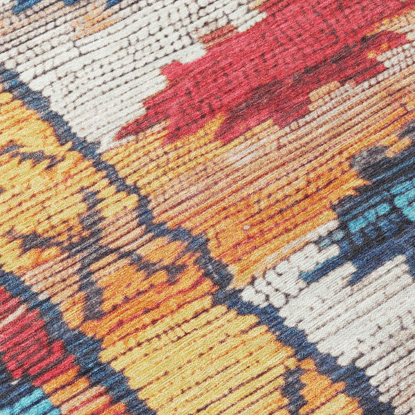 HomeRoots 5' Navy Blue and Copper Tribal Area Rug - Washable, Durable, Indoor/Outdoor Design for High Traffic Spaces 8' Round 626866